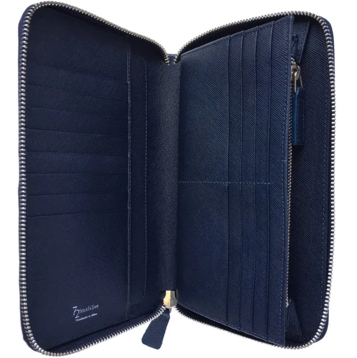 16 Credit Card Saffiano Organizer Zipped Wallet Blue